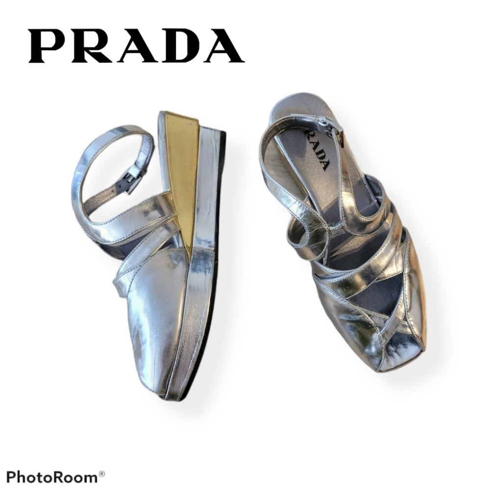 COPY - PRADA silver & gold platform sandals